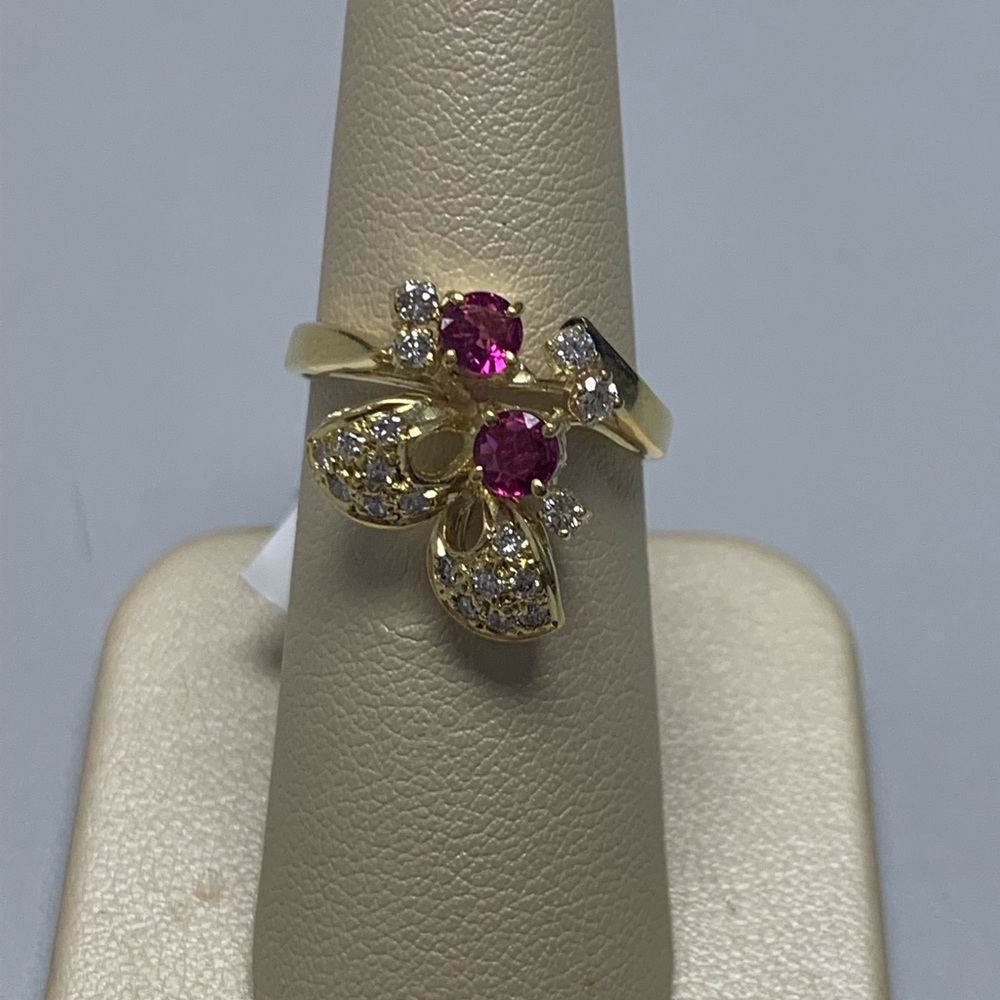 18K Yellow Gold Butterfly Ruby and Diamond Ring
